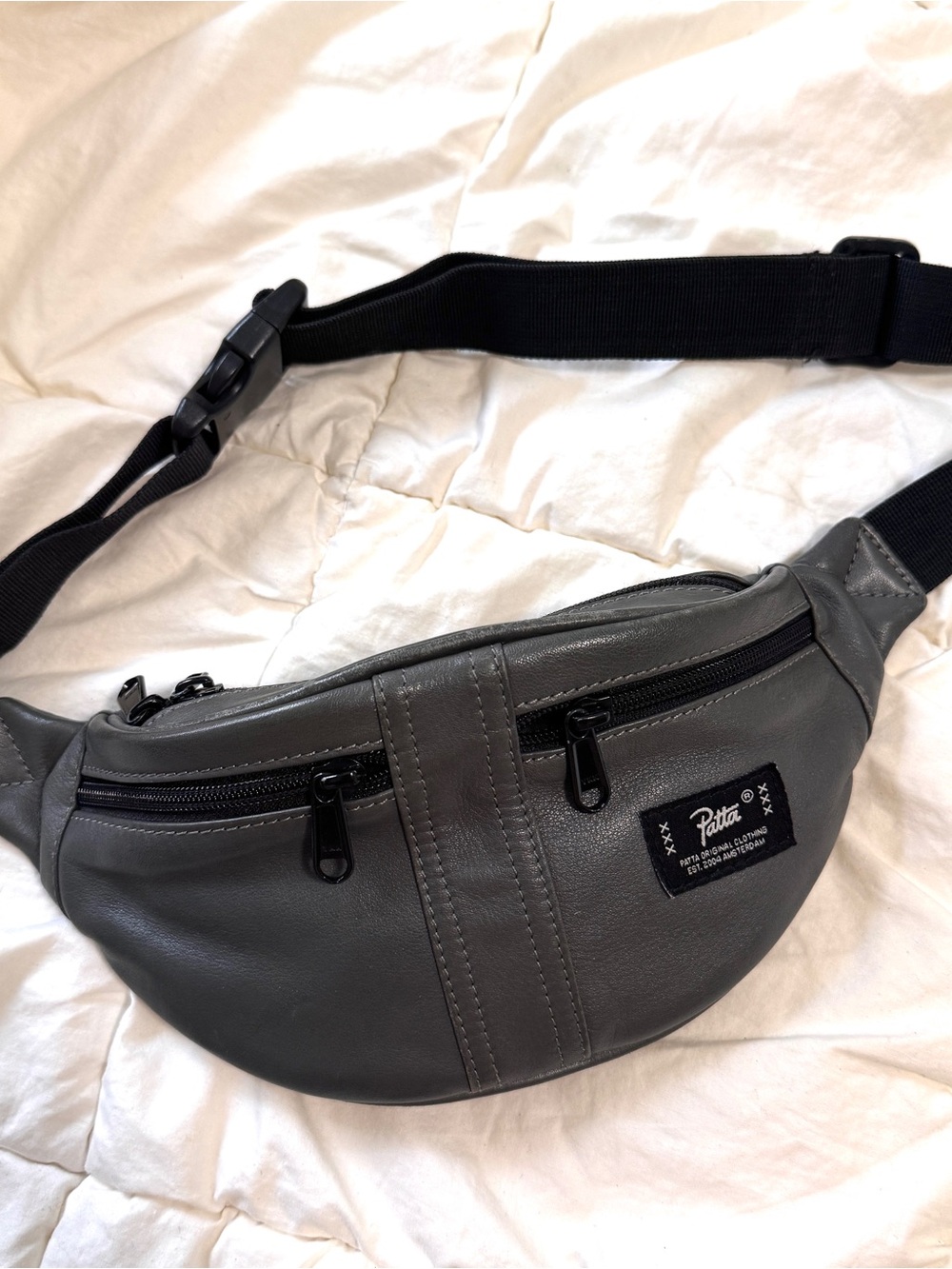 Patta Charcoal Gray Leather Belt Bag with Black Strap